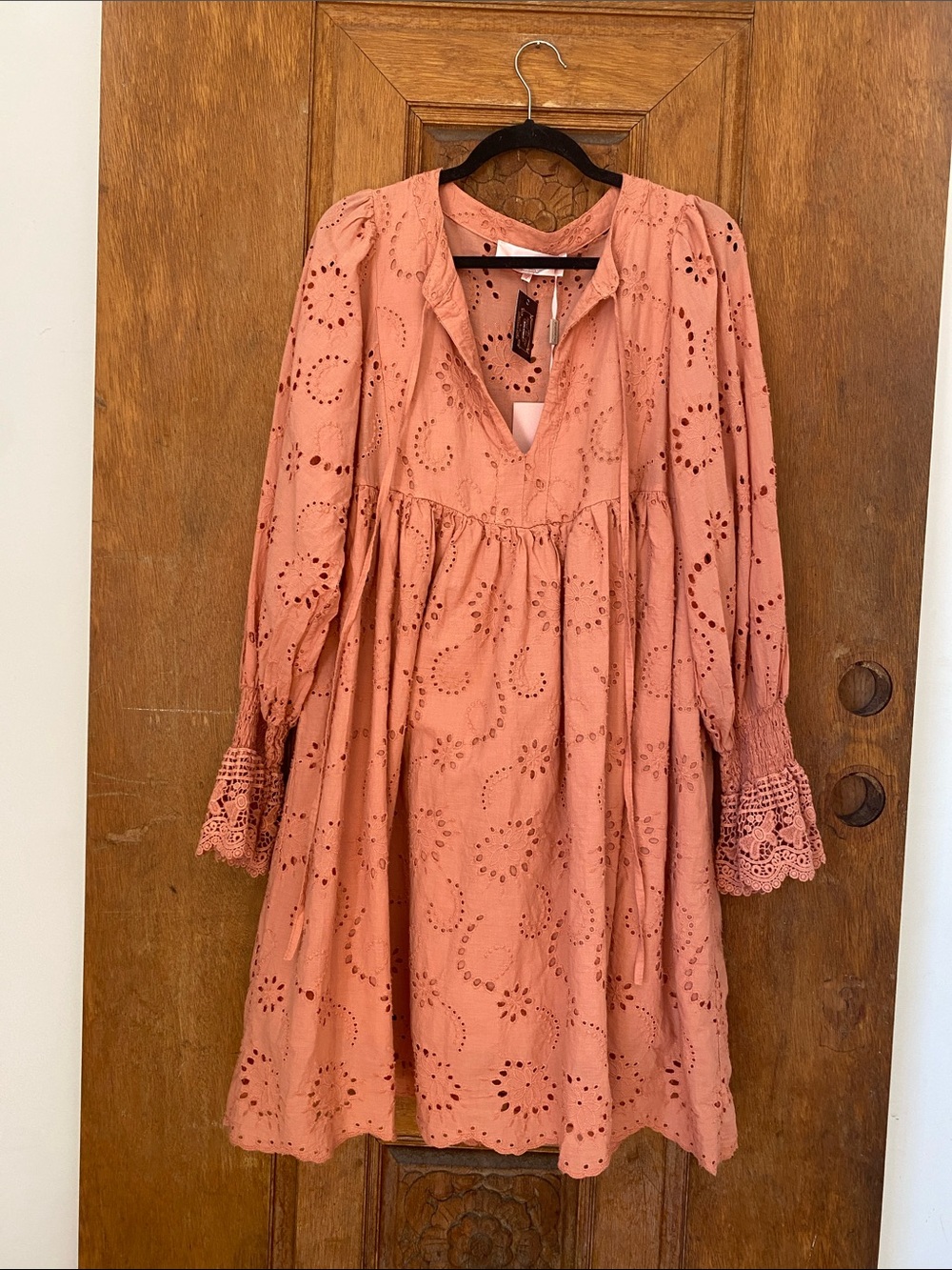 NWT Scandal Italy eyelet cotton dress peach pink coral universal one size